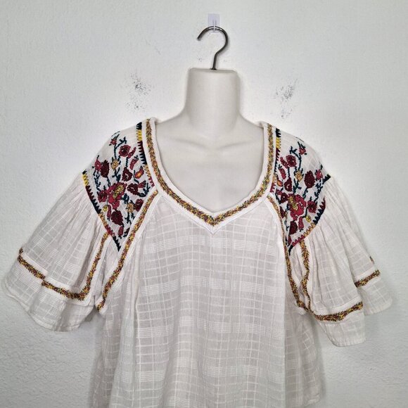 Anthropologie Pilcro Floral Embroidered Crop Blouse Sz S Boho Cottagecore Cotton - Picture 5 of 15